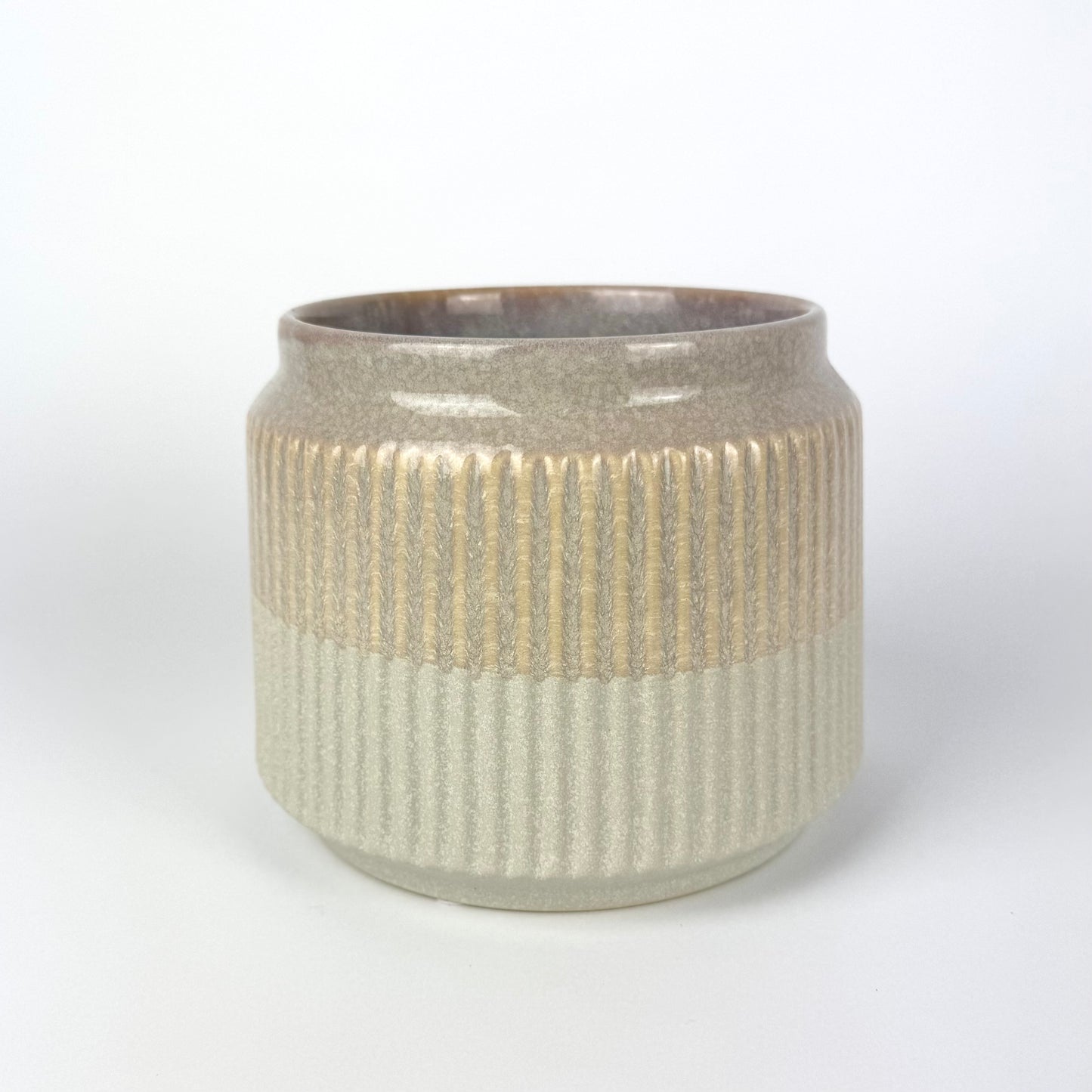 Ribbed Beige 14cm Premium Ceramic Pot
