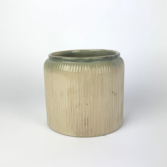 Ribbed Straight Green 14cm Premium Ceramic Pot