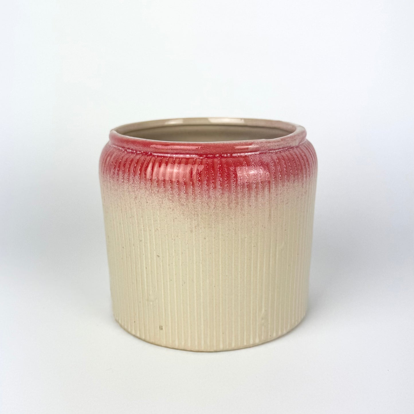 Ribbed Straight Red 14cm Premium Ceramic Pot
