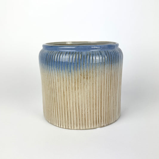 Ribbed Straight Blue 14cm Premium Ceramic Pot