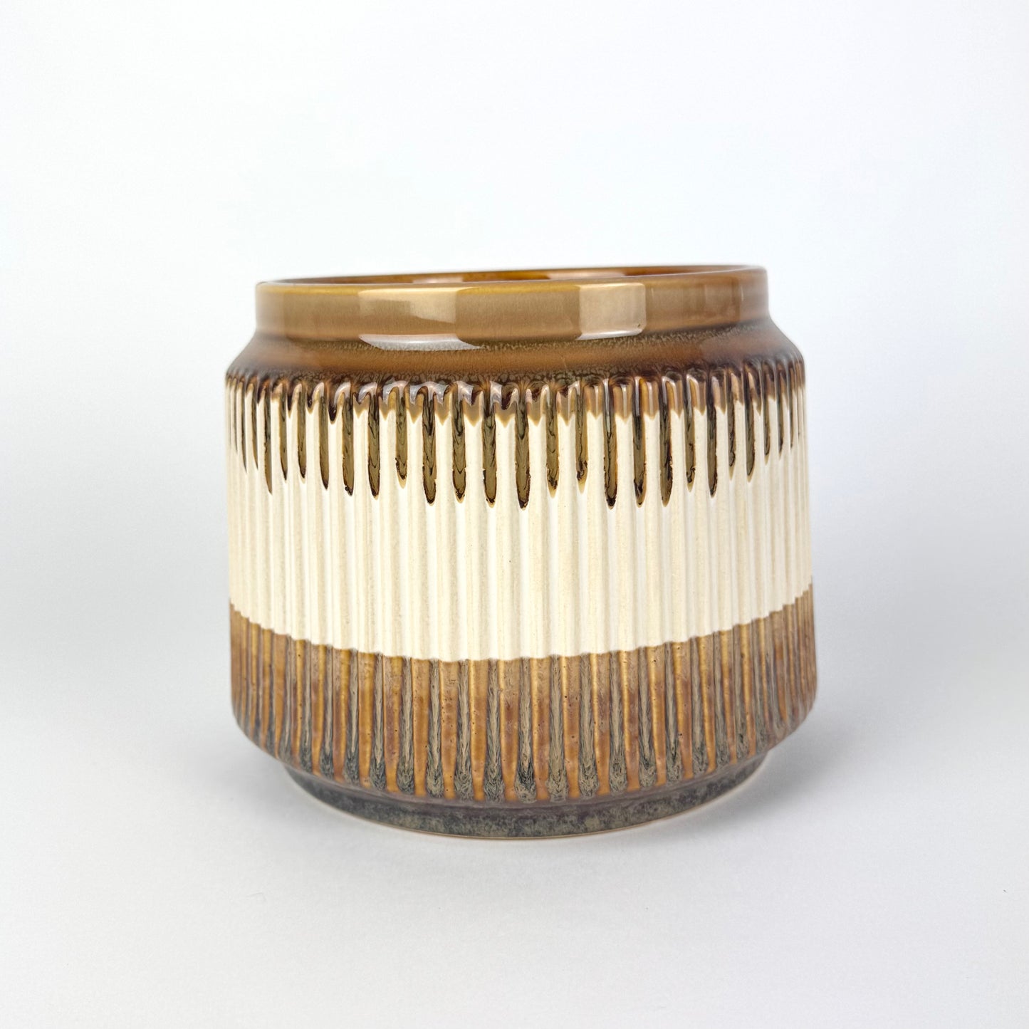 Ribbed Caramel 14cm Premium Ceramic Pot