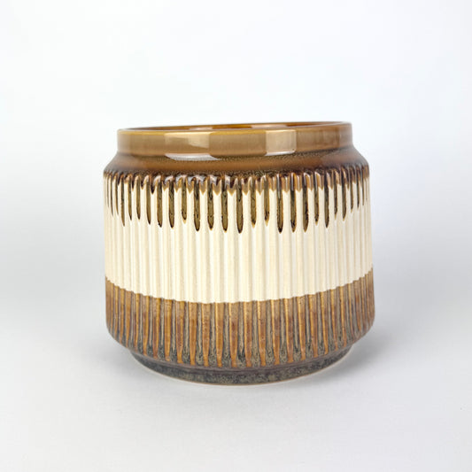 Ribbed Caramel 14cm Premium Ceramic Pot