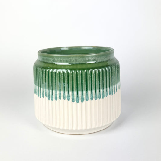 Ribbed Green 14cm Premium Ceramic Pot