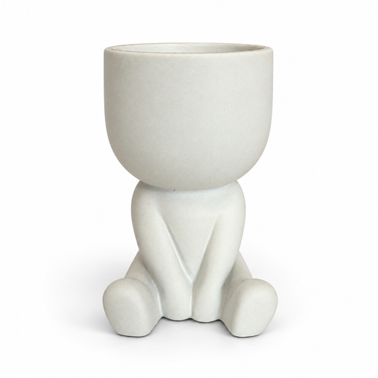 Cream people plant pot — Seated — Feet Apart