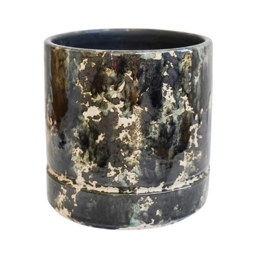 Atlas Reactive Glaze Smudge Deep Green Ceramic Plant Pot