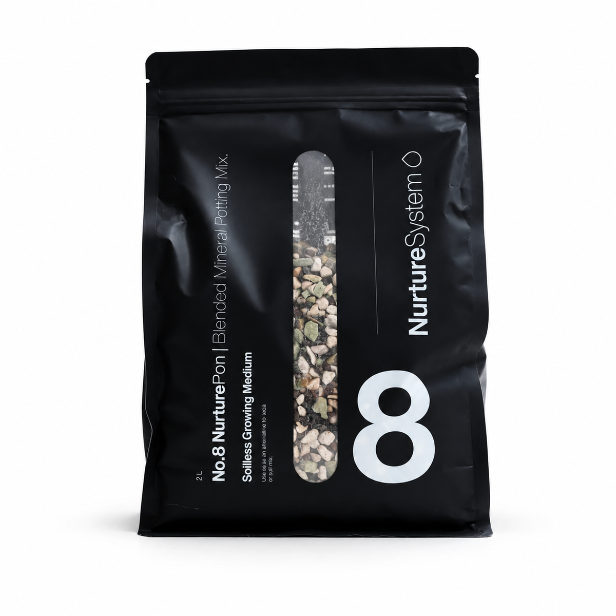 NurtureSystem No.8 NurturePON 2L mineral growing medium in black bag on white background
